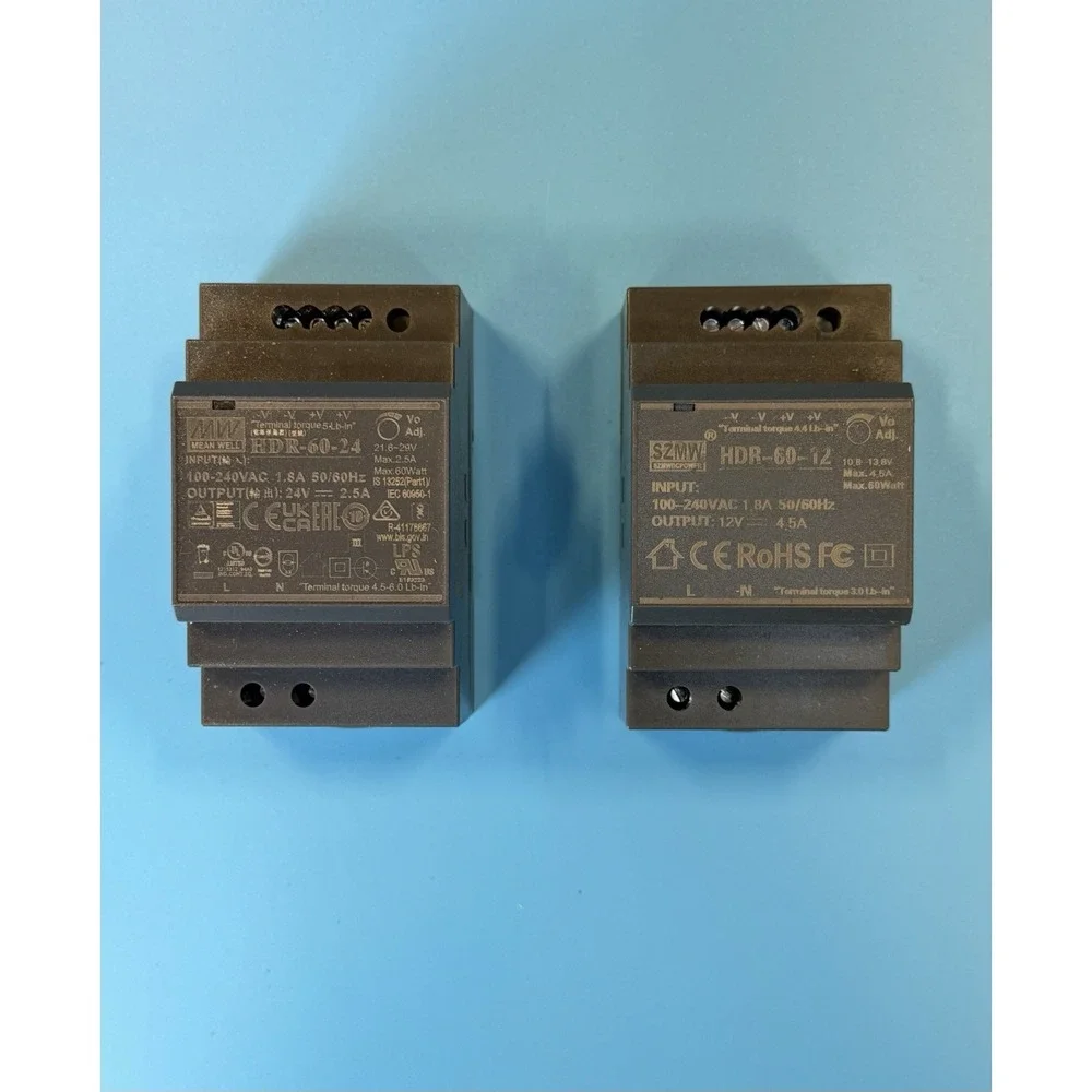Lot Of 2 MEAN WELL & HDR-60-24 HDR-60-12 Step Shape DIN Rail Power Supply